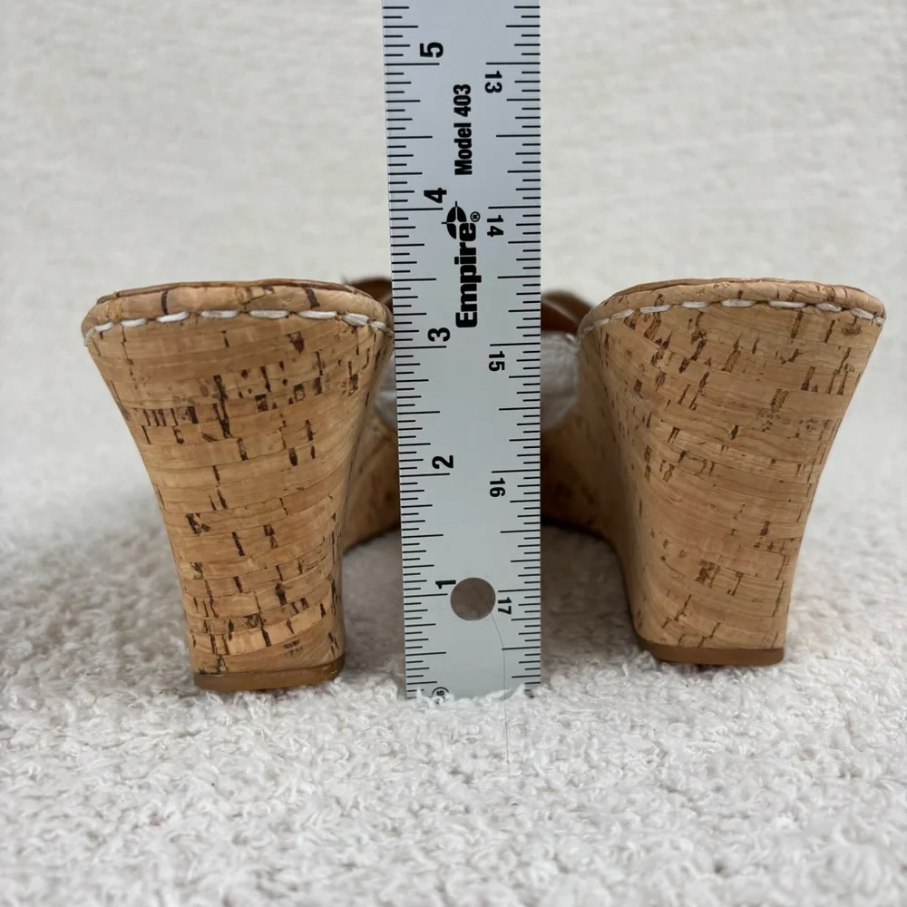 Born Sandals Womens 10 White Cork Canova Wedge Slip On‎ Peep Toe Leather Comfort